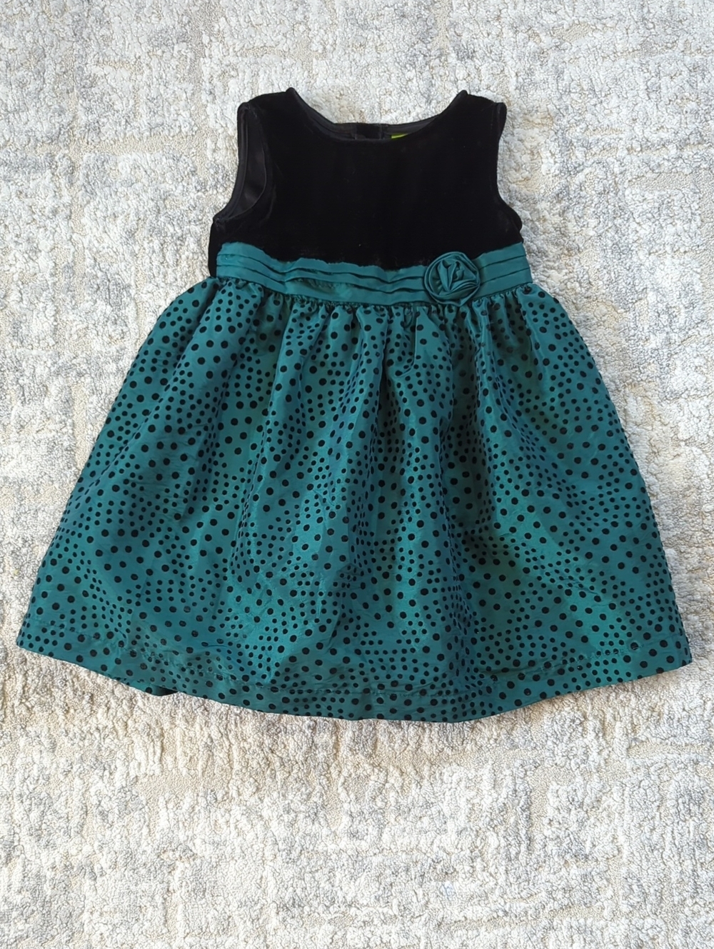 Penelope Mack Teal and Black Polka Dot Velvet Bodice Dress Size 24 Months